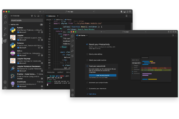 deux captures ecran de l'ide visual studio code 